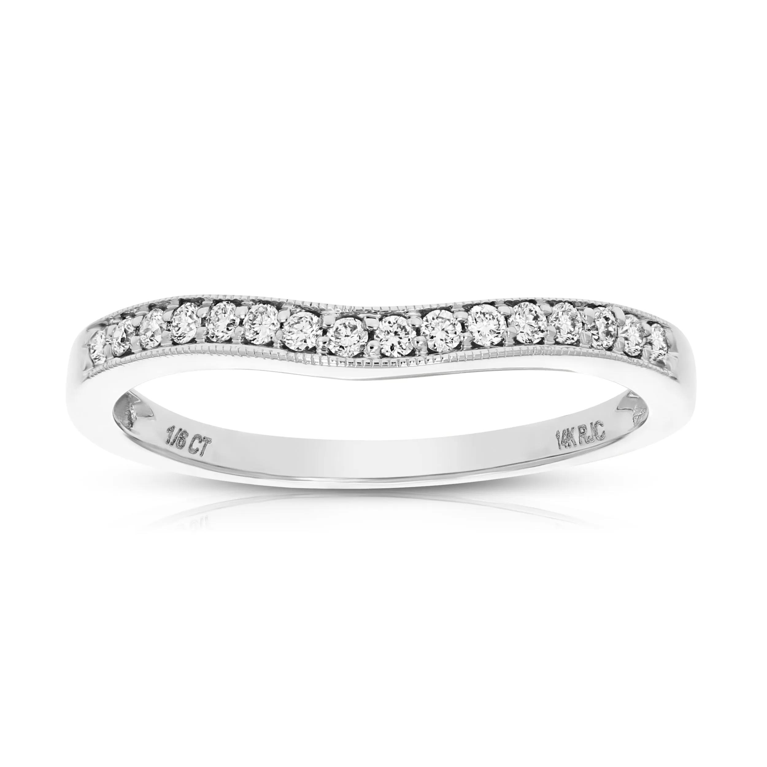 0.18 cttw Contour Milgrain Diamond Wedding Band 14K White or Yellow Gold Round