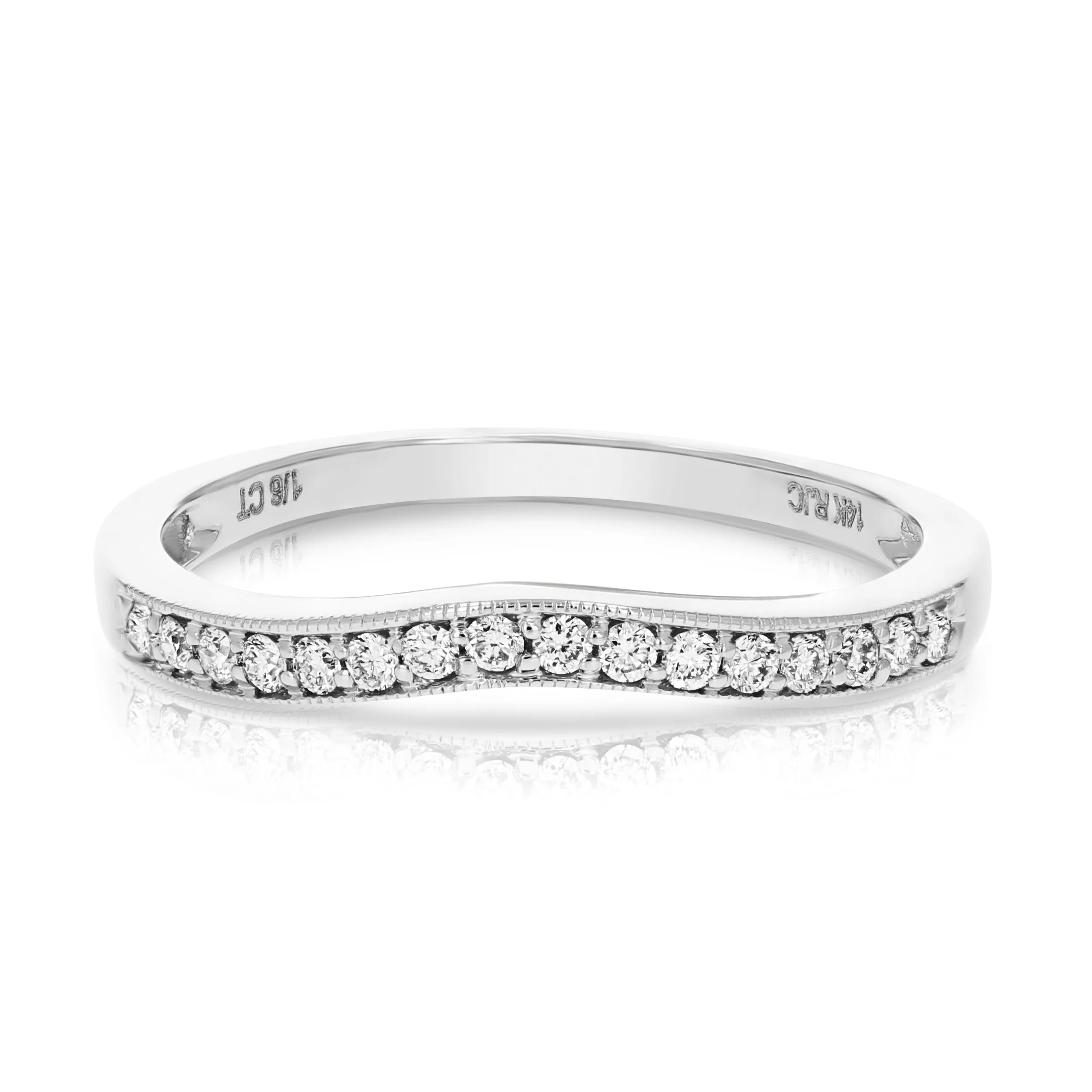 0.18 cttw Contour Milgrain Diamond Wedding Band 14K White or Yellow Gold Round