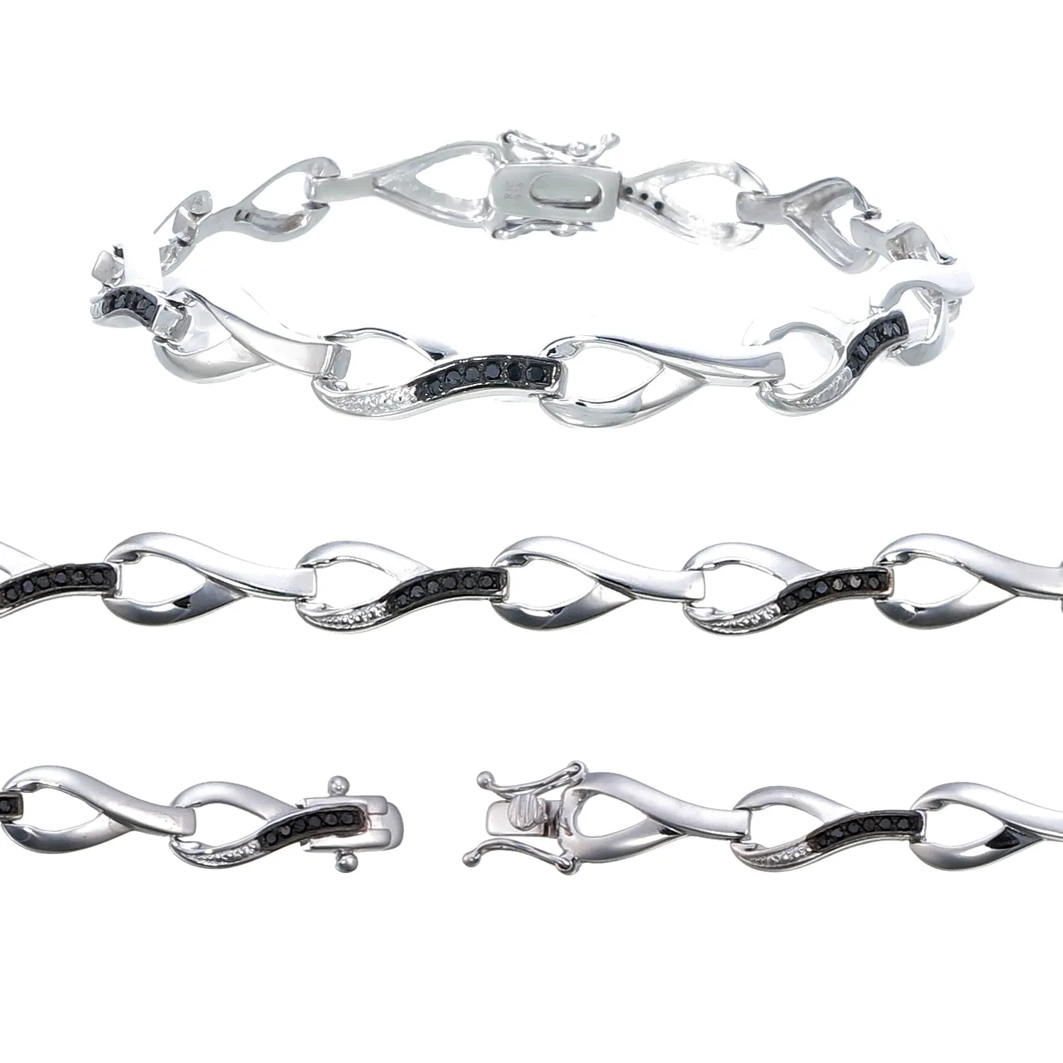 0.35 cttw Black Diamond Bracelet .925 Sterling Silver With Rhodium Infinity