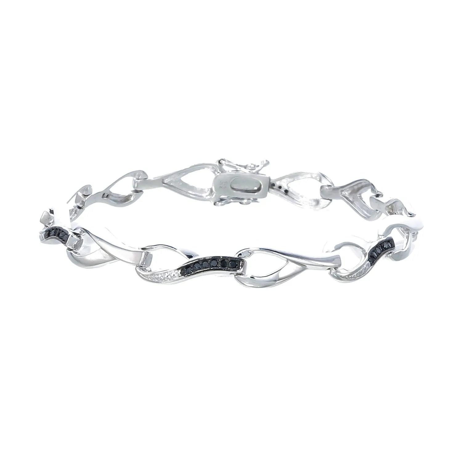 0.35 cttw Black Diamond Bracelet .925 Sterling Silver With Rhodium Infinity