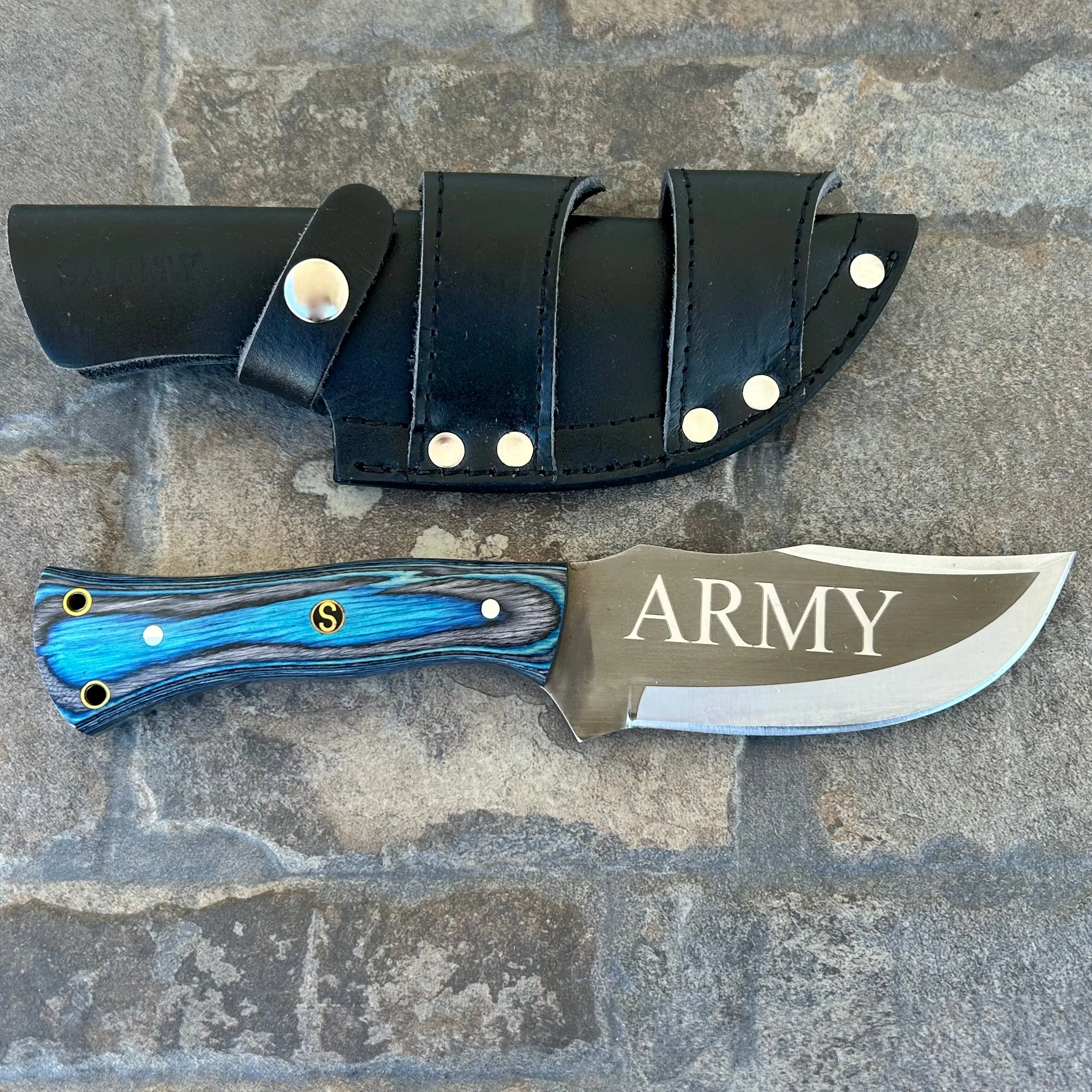 10” Rough Rider Series - Army - Blue & Black Wood - D2 Steel - Horizontal & Vertical Carry - CUS47