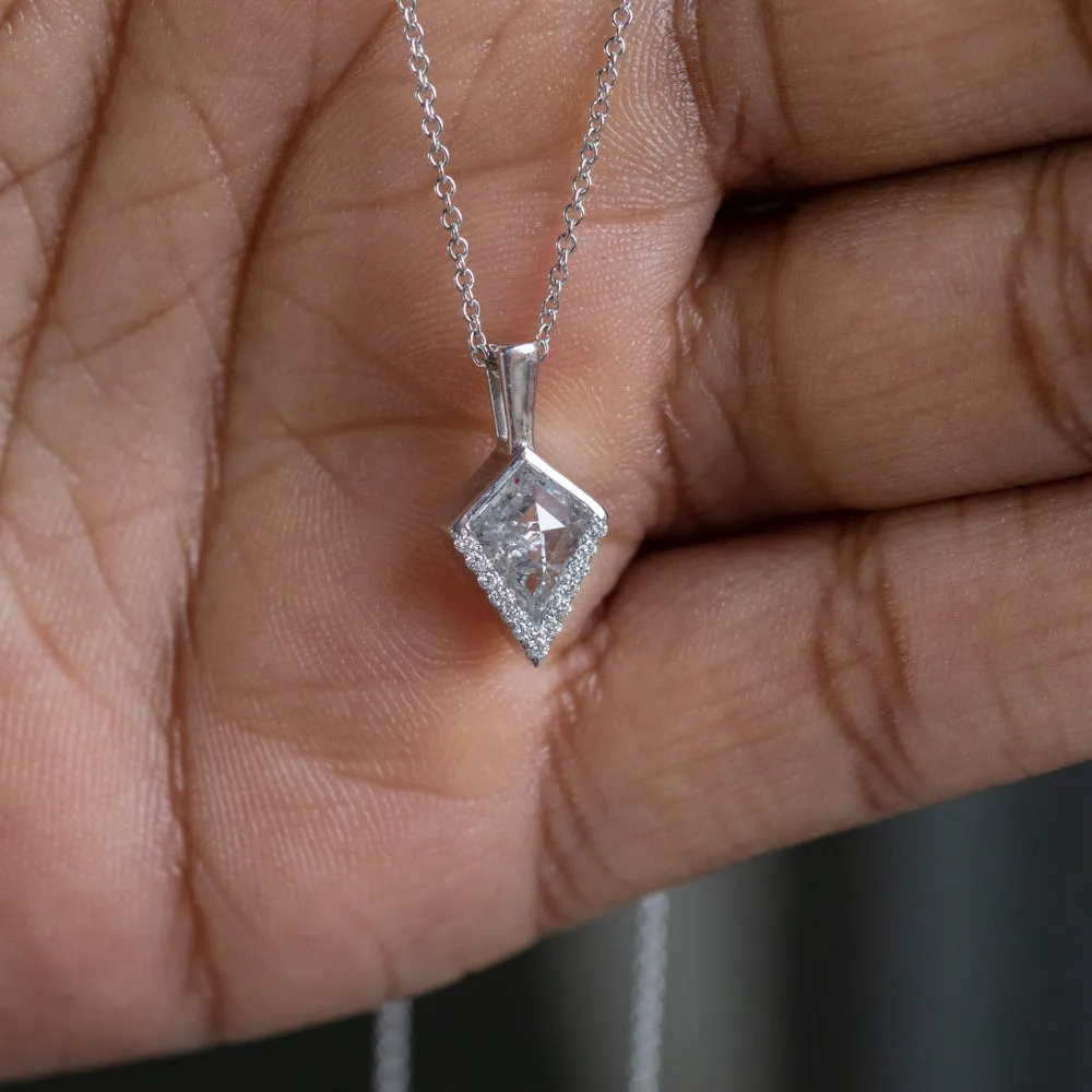 1.02ct Kite Rosecut Diamond Necklace In 14K White Gold