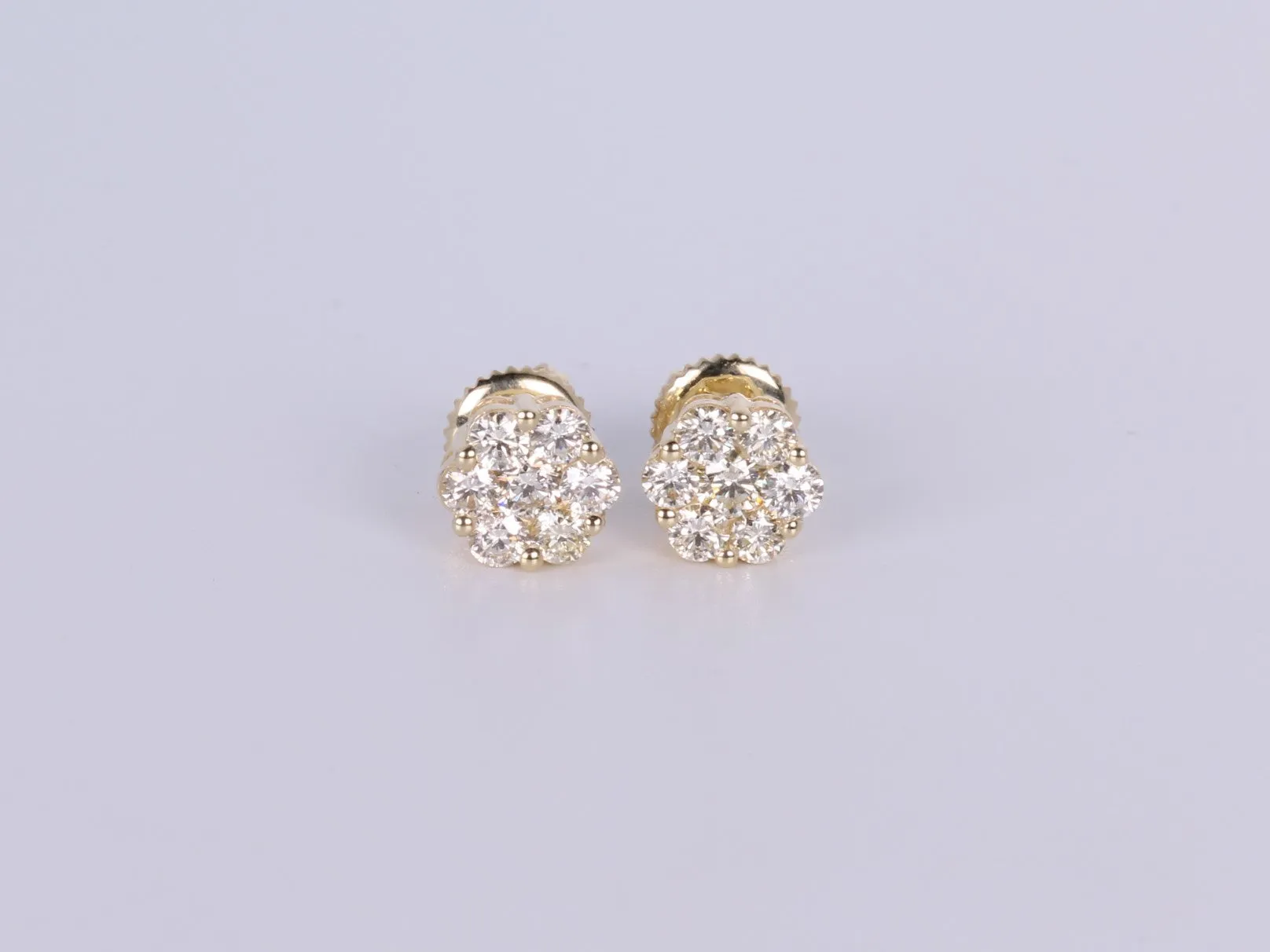 10k Yellow Gold Flower Cluster Earrings .730Ctw