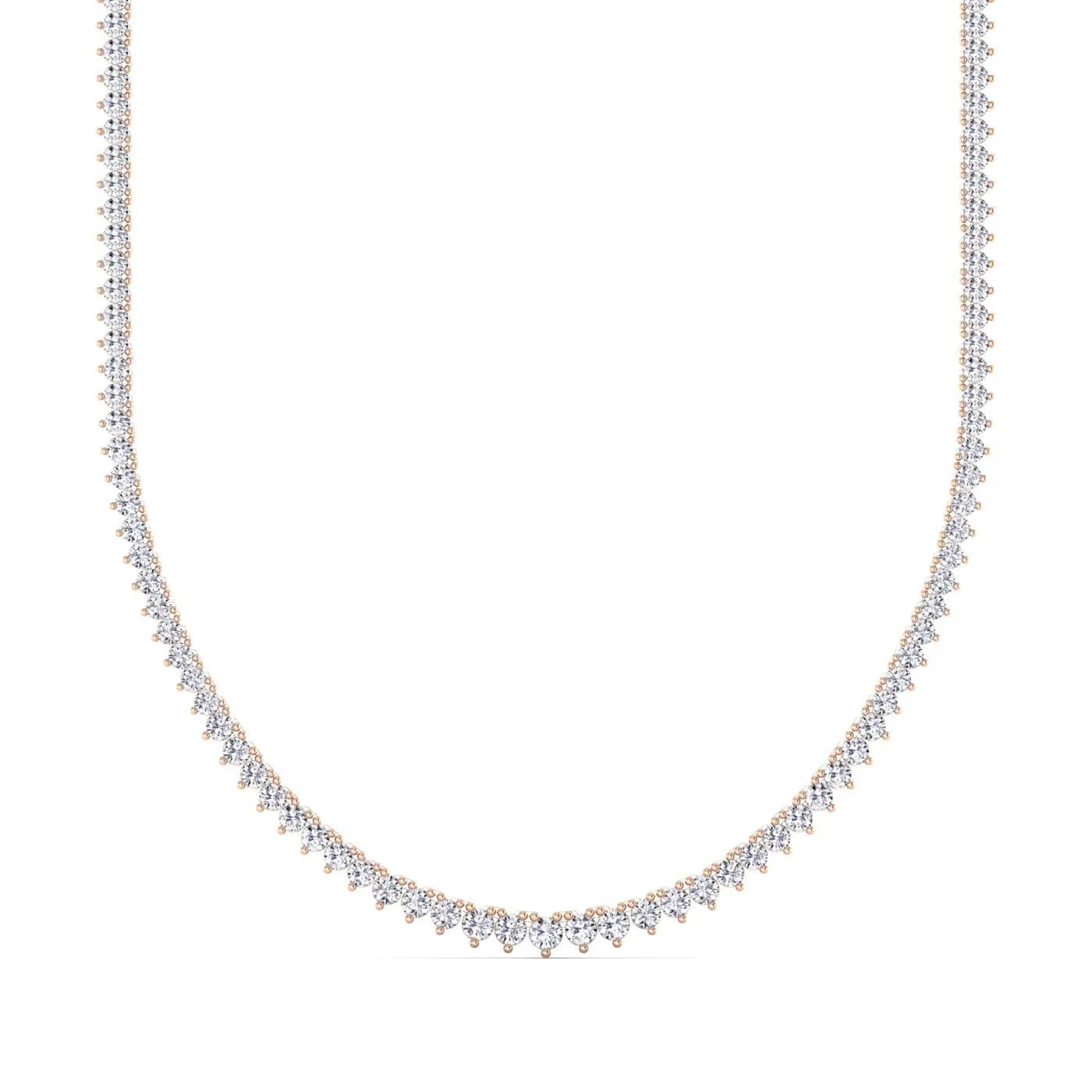 14K & 18K Gold and Diamond Tennis Necklace Graduated 3-Prong Setting, Lab Grown, 8.5-11.5cts