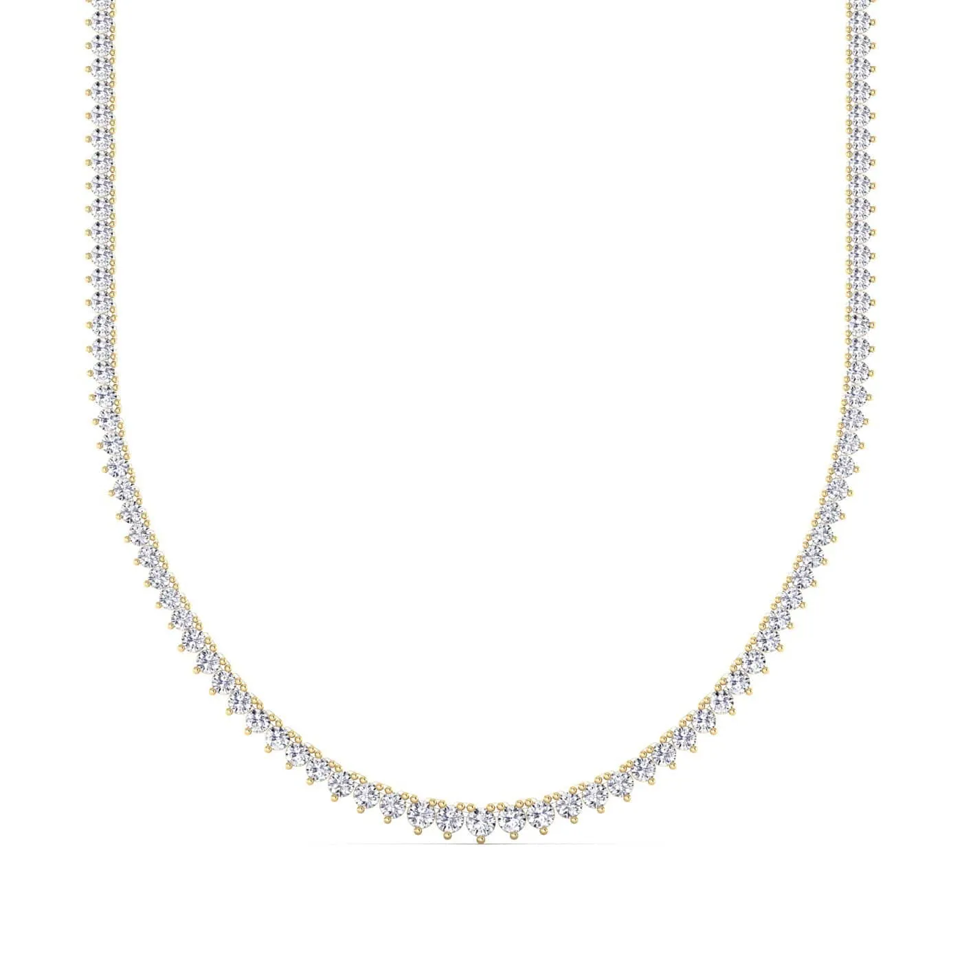 14K & 18K Gold and Diamond Tennis Necklace Graduated 3-Prong Setting, Lab Grown, 8.5-11.5cts