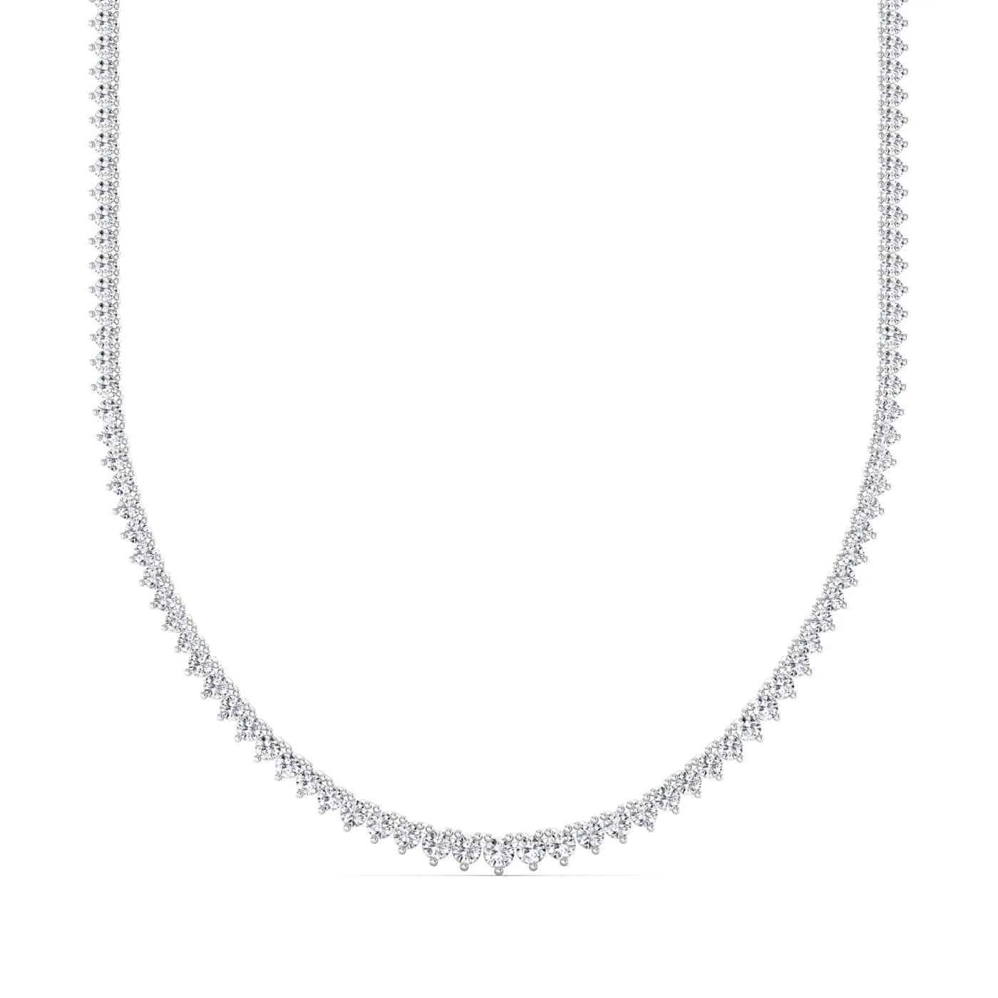 14K & 18K Gold and Diamond Tennis Necklace Graduated 3-Prong Setting, Lab Grown, 8.5-11.5cts