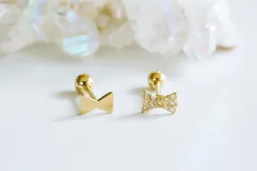 14k Gold Solid Cubic Ribbon Barbell Ear Stud Piercing