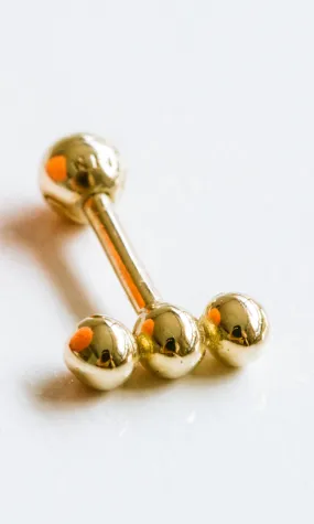 14k Gold Three Ball Bar Barbell Ear Stud Piercing