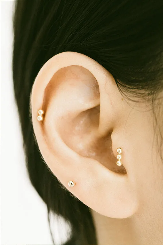 14k Gold Three Ball Bar Barbell Ear Stud Piercing