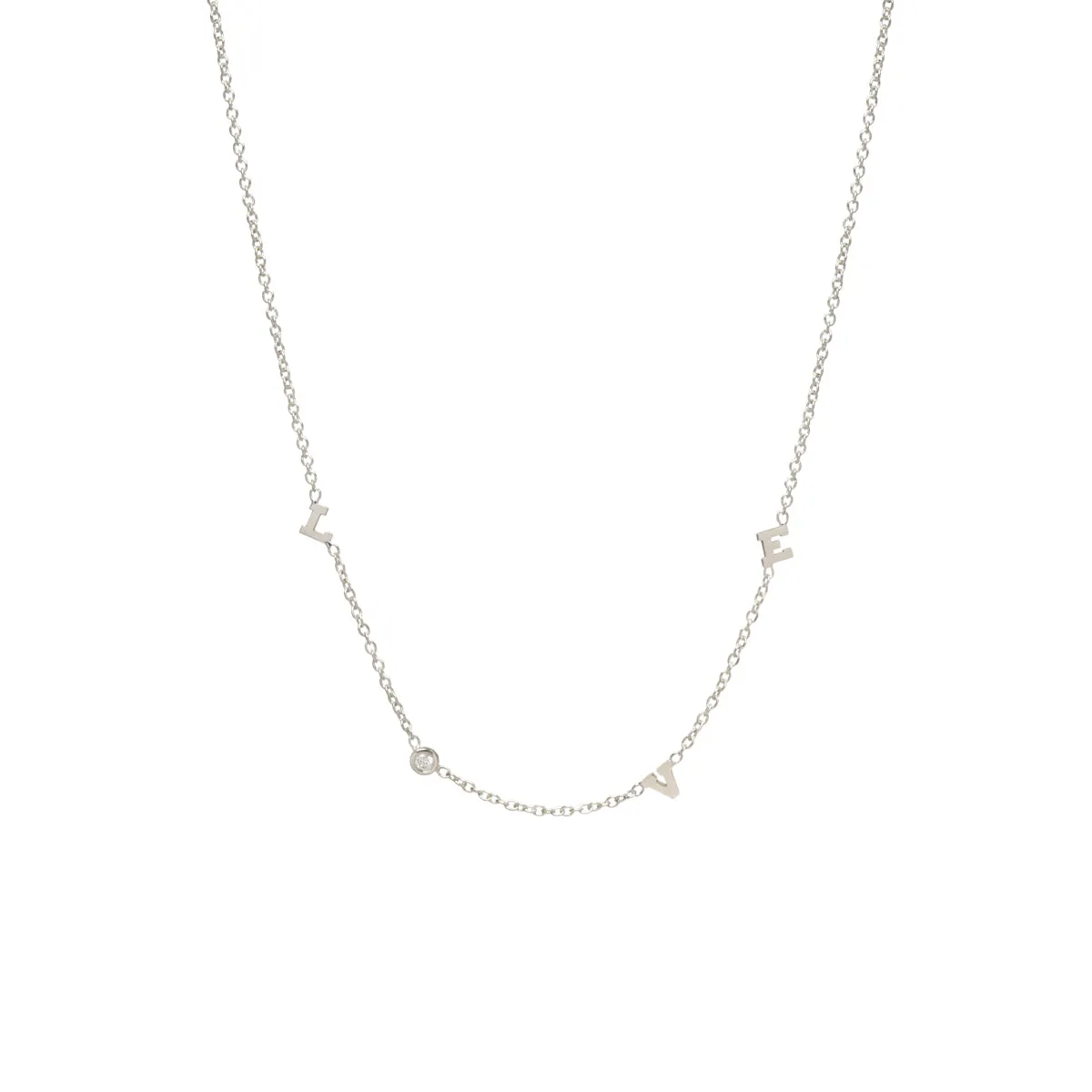 14k Itty Bitty Scattered LOVE with Diamond Necklace