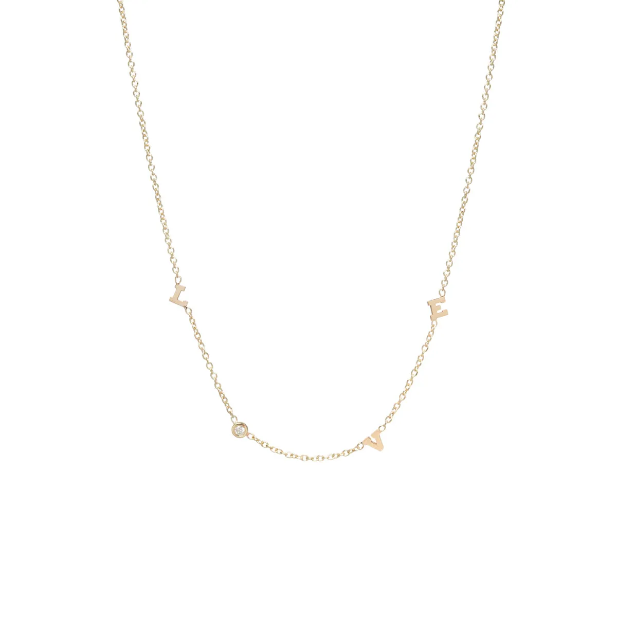 14k Itty Bitty Scattered LOVE with Diamond Necklace