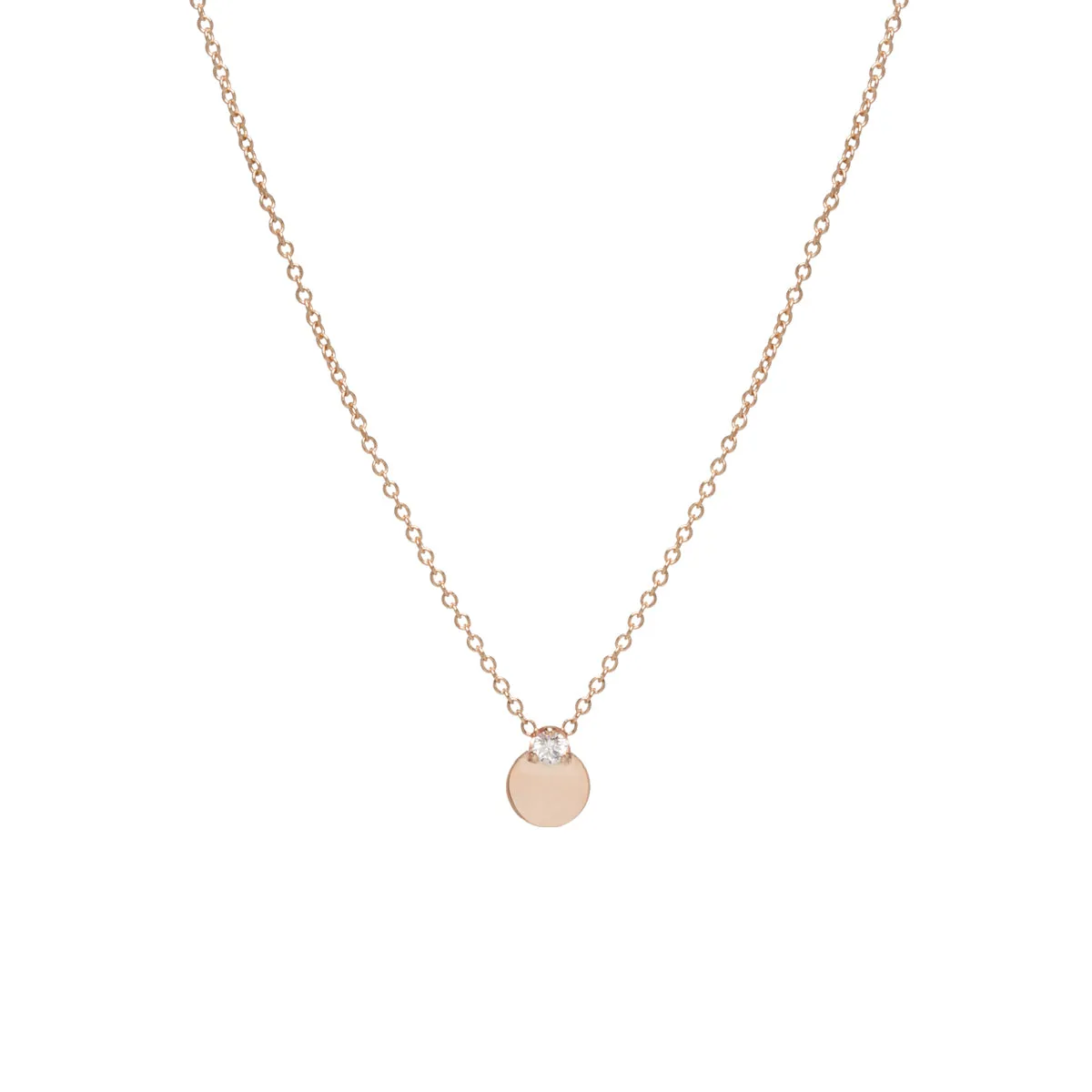 14k Prong Diamond Medium Disc Necklace