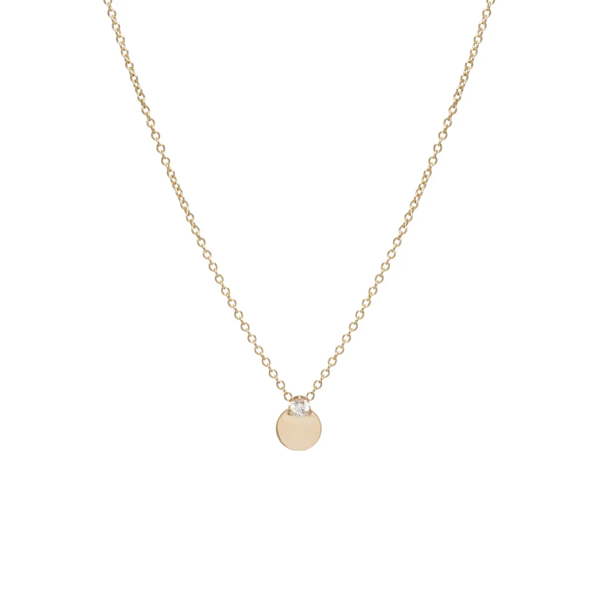 14k Prong Diamond Medium Disc Necklace