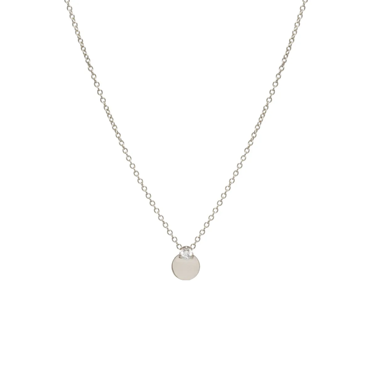 14k Prong Diamond Medium Disc Necklace