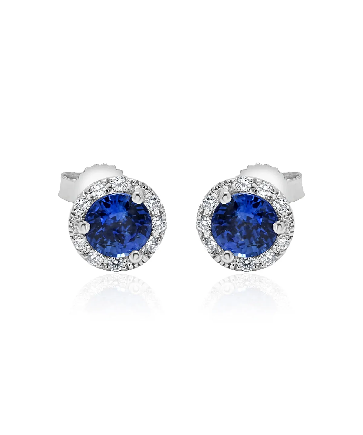 14K White Gold Sapphire and Diamond Halo Stud Earrings