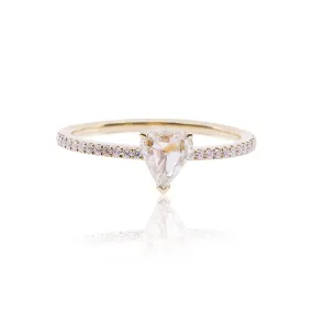 18K YELLOW GOLD ROSE-CUT SHIELD DIAMOND RING WITH ACCENTS 0.52CTW