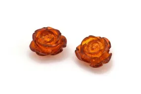 4 Synthetic Amber Red Rose Shaped Flower Cabochons (17mm) Y035