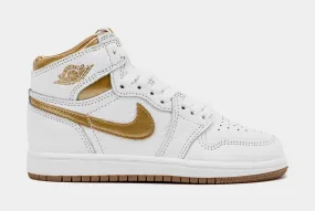 Air Jordan 1 Retro High OG White and Gold Preschool Lifestyle Shoes (White/Metallic Gold/Light Brown)