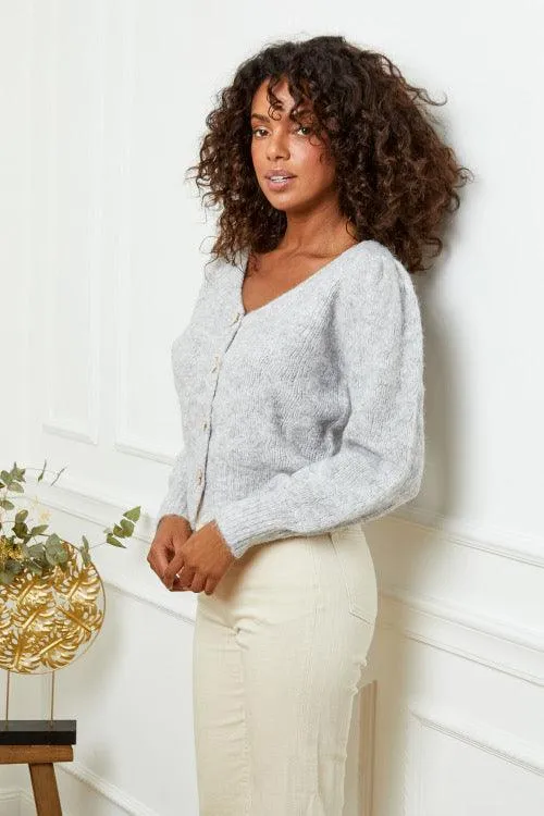 Amore V neck Knit Cardigan in Grey