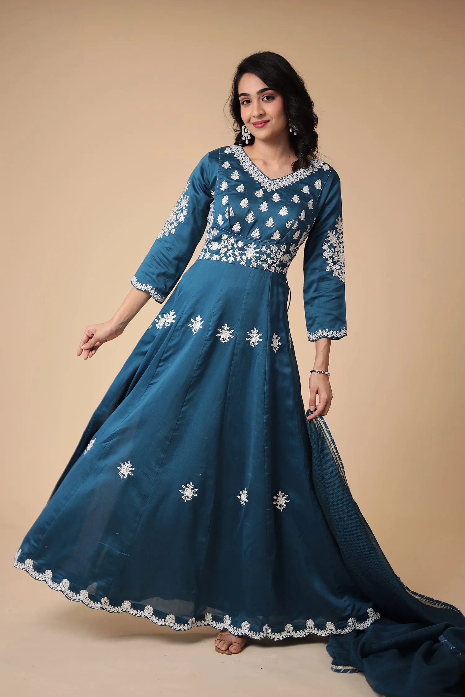 Anarkali Chanderi Silk Suit with Embroidered work