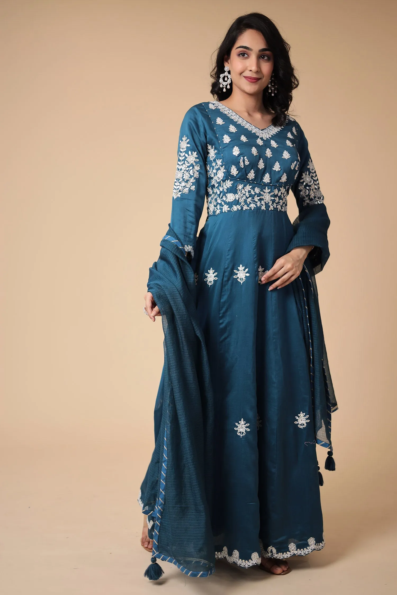 Anarkali Chanderi Silk Suit with Embroidered work