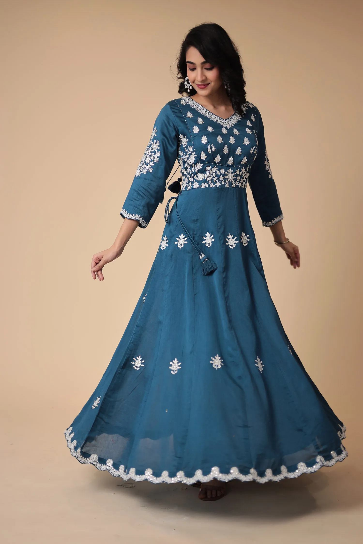 Anarkali Chanderi Silk Suit with Embroidered work