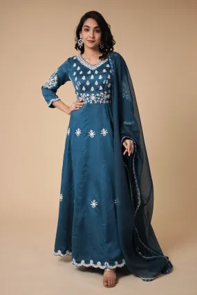 Anarkali Chanderi Silk Suit with Embroidered work