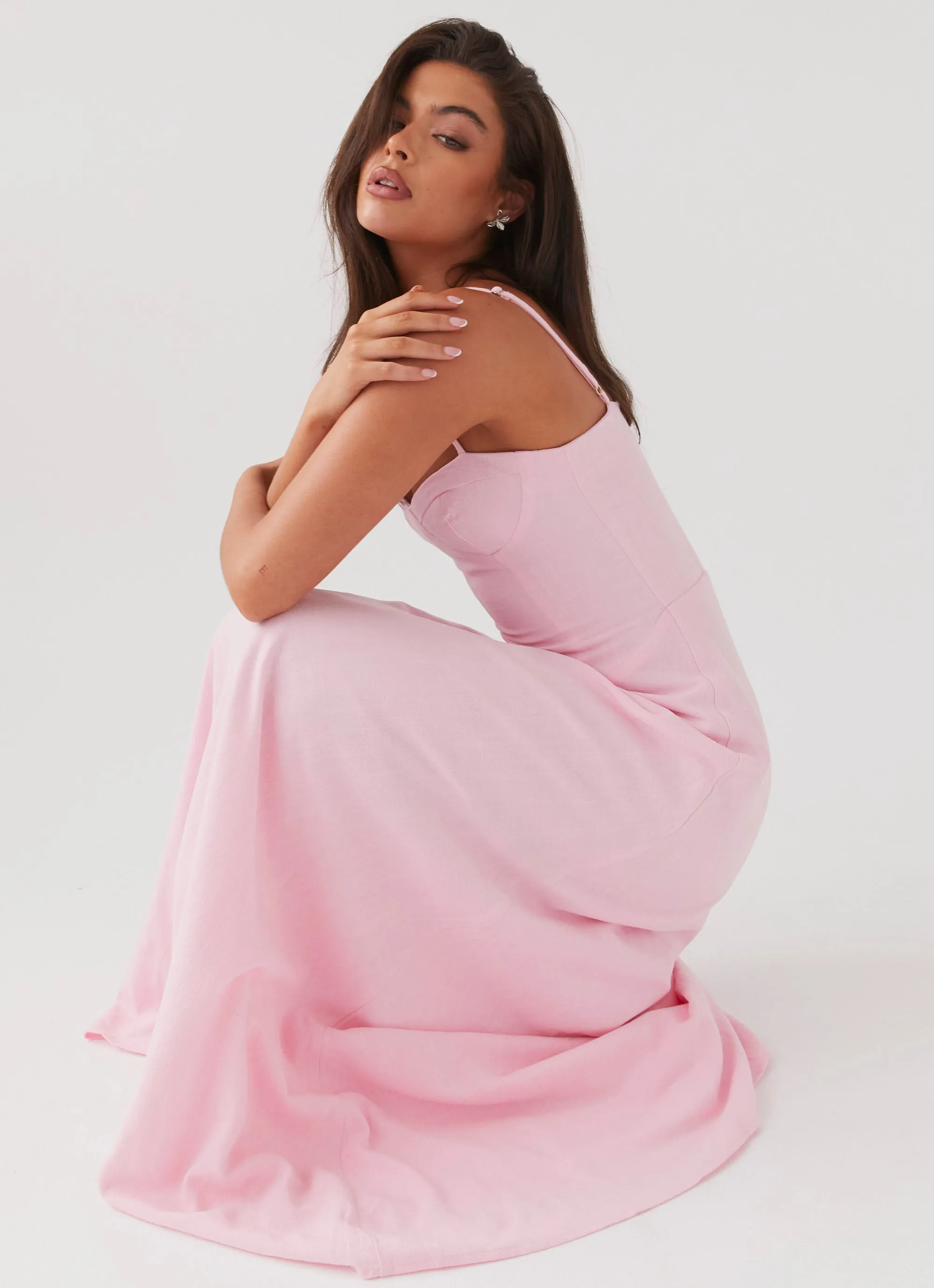 Angelina Linen Maxi Dress - Pink Petal