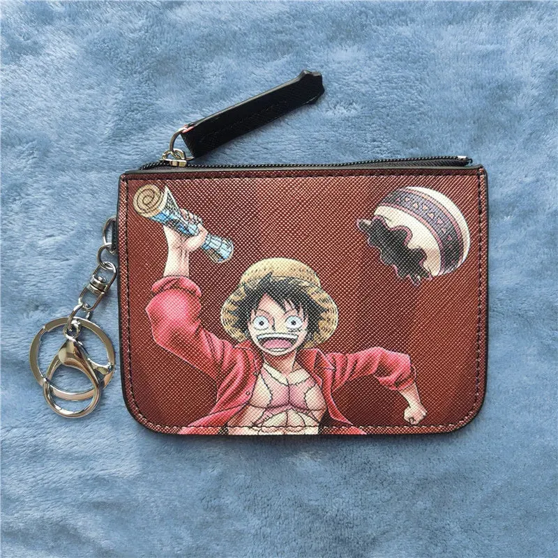 Anime One Piece Cartoon Bag Luffy Zoro Leather Card Holder Cute Coin Purse Monkey D Luffy PU Wallet Keychain Bags Decorate Gifts