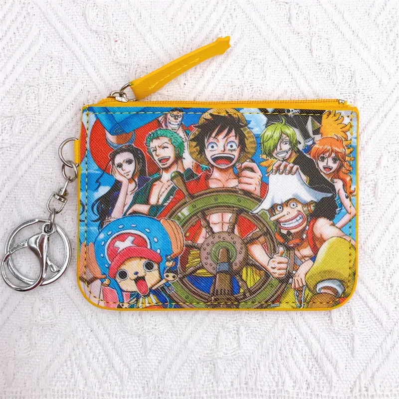 Anime One Piece Cartoon Bag Luffy Zoro Leather Card Holder Cute Coin Purse Monkey D Luffy PU Wallet Keychain Bags Decorate Gifts