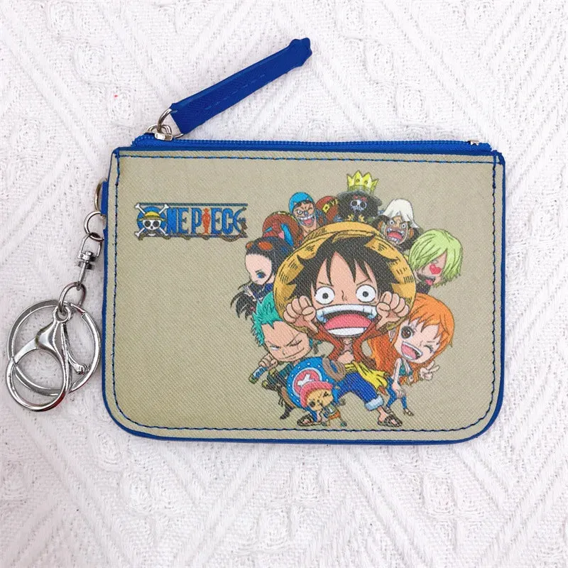 Anime One Piece Cartoon Bag Luffy Zoro Leather Card Holder Cute Coin Purse Monkey D Luffy PU Wallet Keychain Bags Decorate Gifts