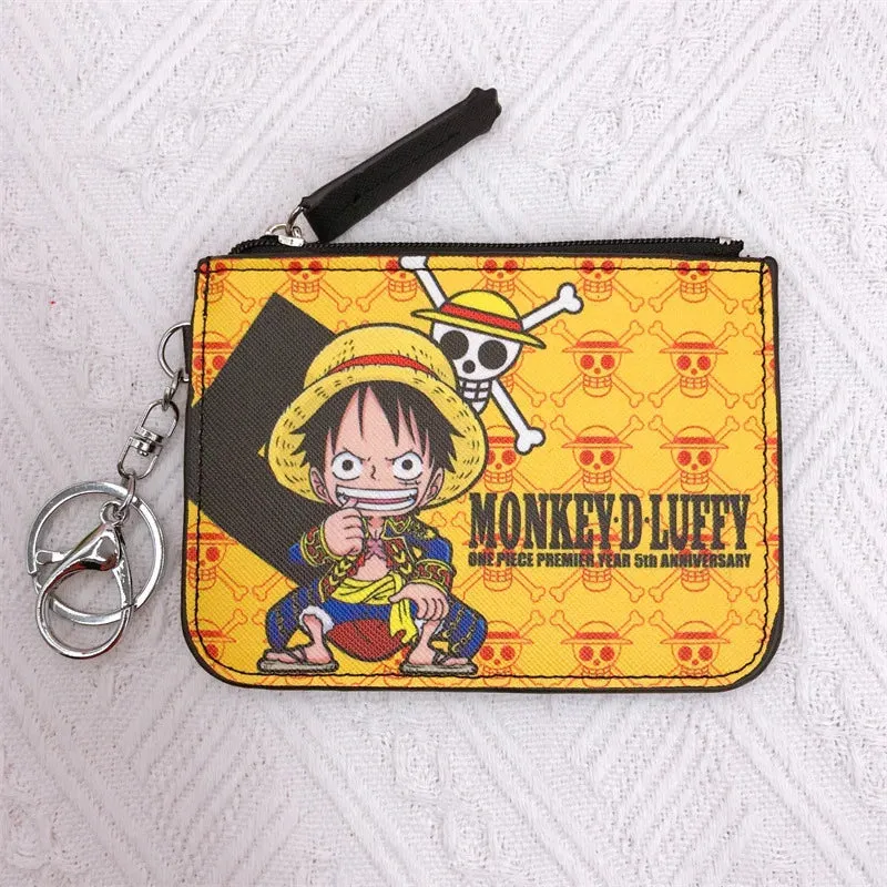 Anime One Piece Cartoon Bag Luffy Zoro Leather Card Holder Cute Coin Purse Monkey D Luffy PU Wallet Keychain Bags Decorate Gifts