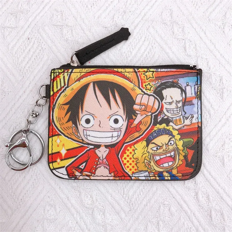 Anime One Piece Cartoon Bag Luffy Zoro Leather Card Holder Cute Coin Purse Monkey D Luffy PU Wallet Keychain Bags Decorate Gifts