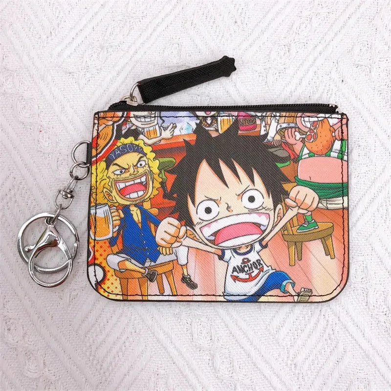 Anime One Piece Cartoon Bag Luffy Zoro Leather Card Holder Cute Coin Purse Monkey D Luffy PU Wallet Keychain Bags Decorate Gifts