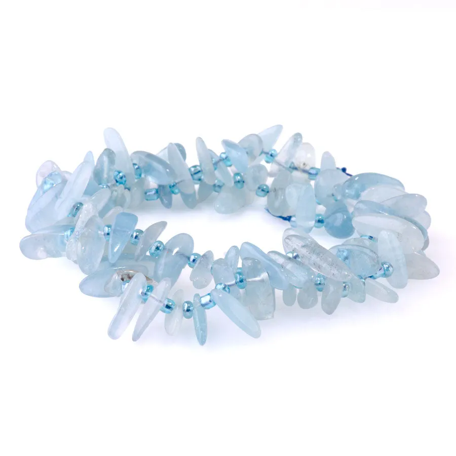 Aquamarine 5x10-20mm Top Drill Teeth - 15-16 Inch