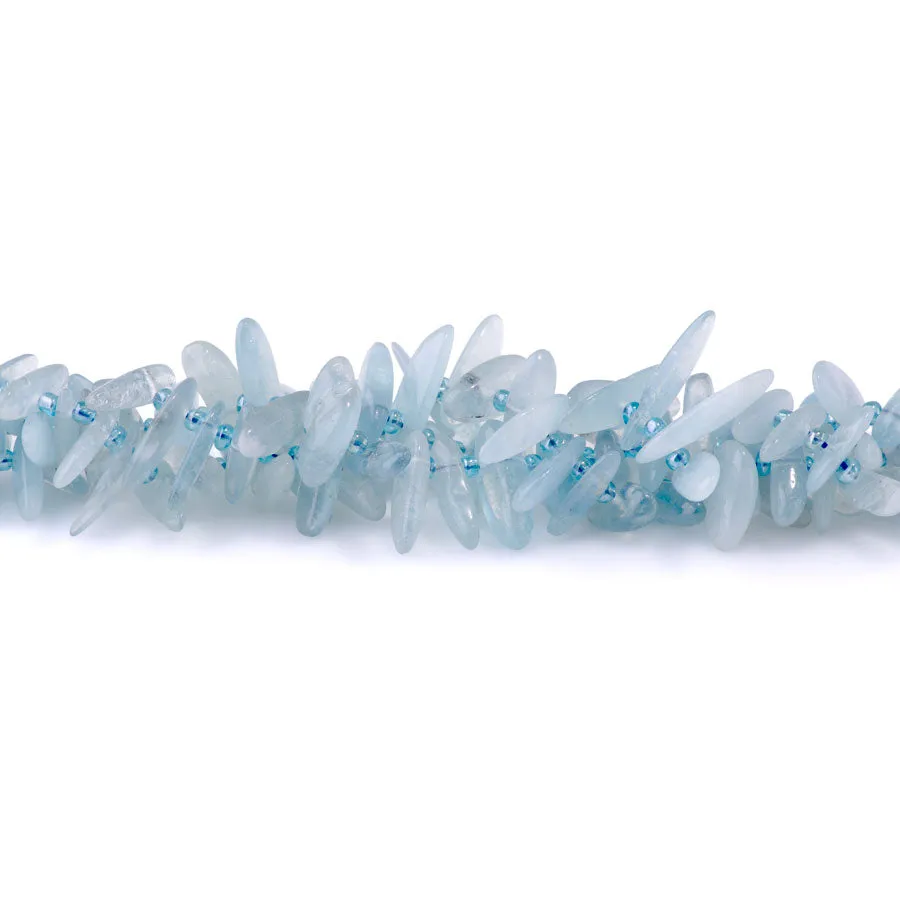 Aquamarine 5x10-20mm Top Drill Teeth - 15-16 Inch