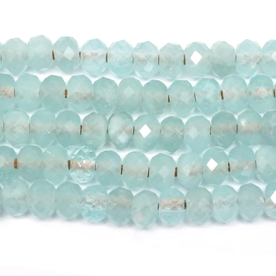 Aquamarine 8mm Faceted Rondelle Large Hole (2-2.5mm) 8-Inch