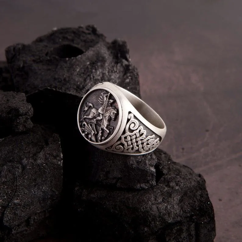 Archangel Saint Michael Silver Men Ring, Religious Jewelry, Signet Rings, Gift For Men