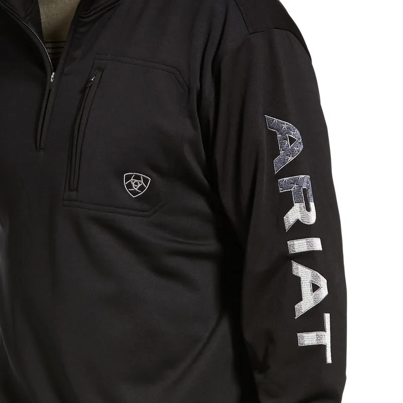 'Ariat' Men's Team Logo 1/4 Zip Pullover - Black / Americana