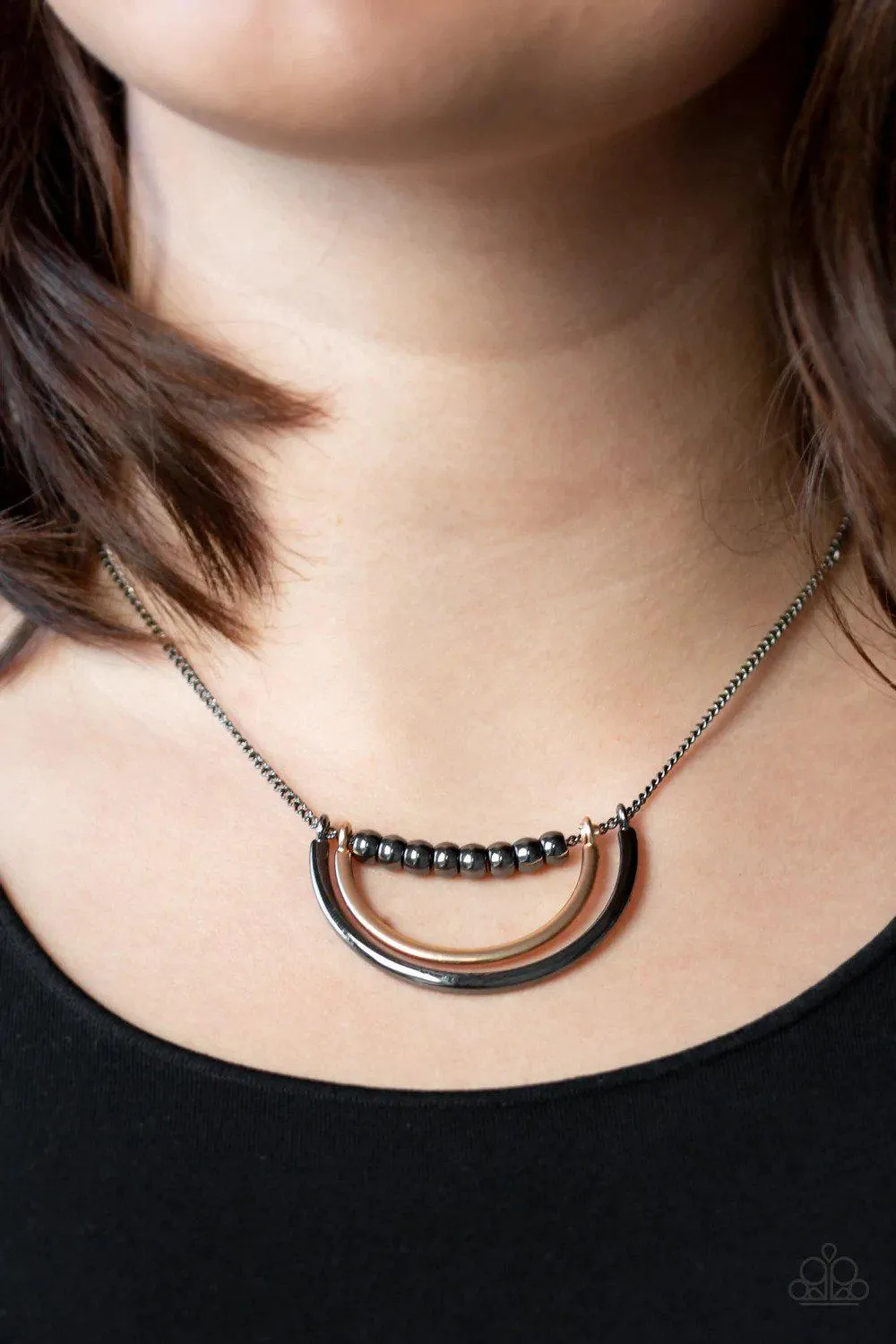 Artificial Arches Gunmetal Black & Gold Necklace - Paparazzi Accessories