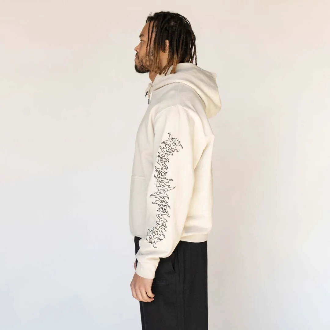 Barb Sleeve Embroidered Pigment-Dyed Hoodie - Bone