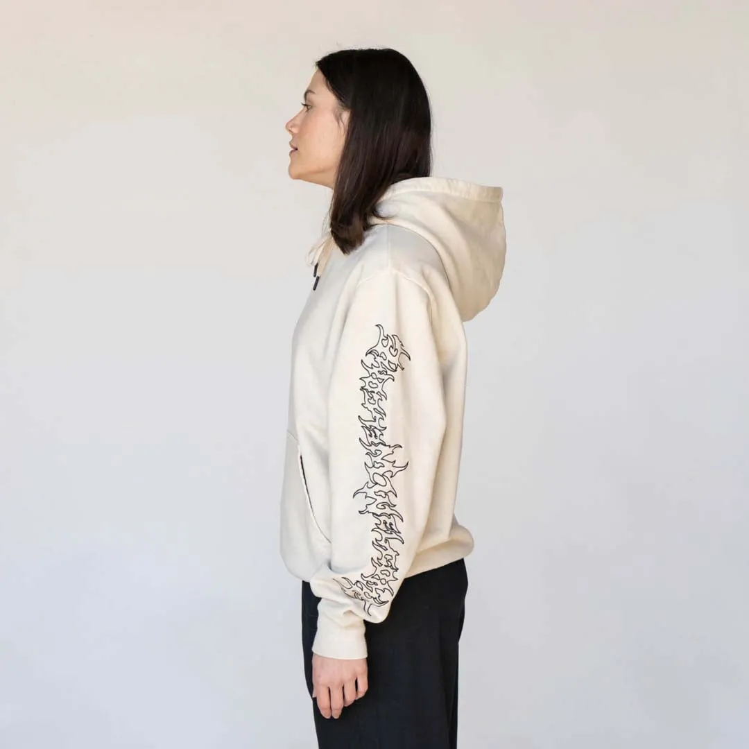 Barb Sleeve Embroidered Pigment-Dyed Hoodie - Bone