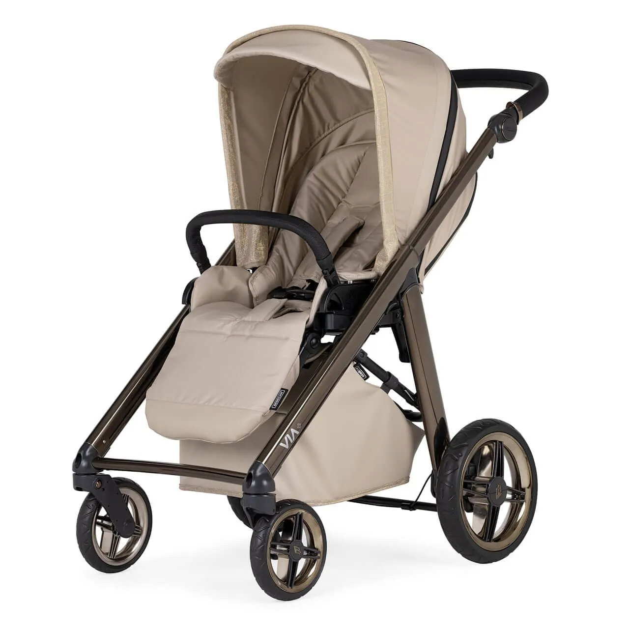 Bebecar Via  Combination Pram, Raincover and LA3 Kit - Gold