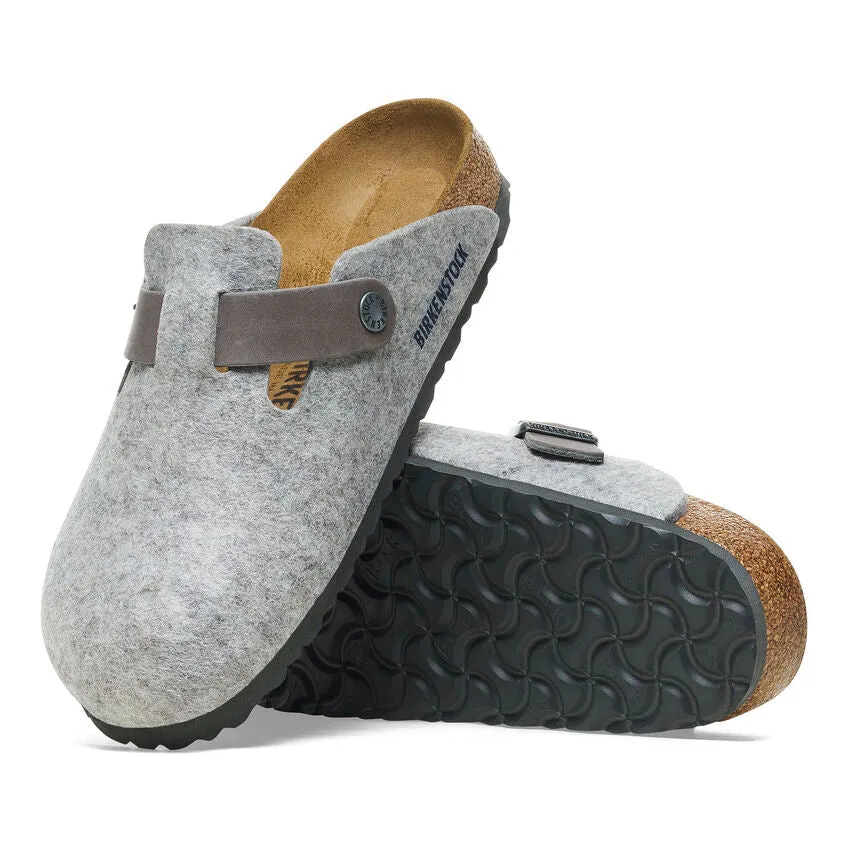 BIRKENSTOCK Women's Boston Natural Leather/Felt (Light Gray - Narrow Fit)