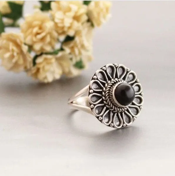 Black Onyx 925 Sterling Silver Ring Designer Jewellery Round Gemstone Gift Handmade Jewelry