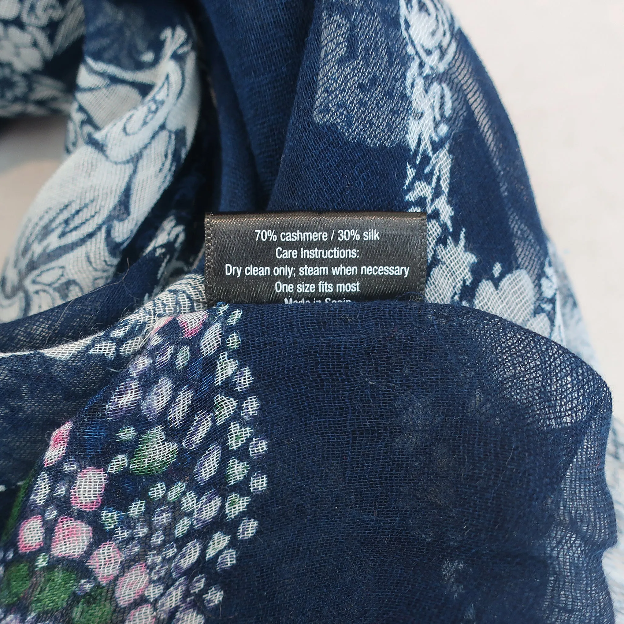 Blue Pacific Frida Cashmere and Silk Sugar Skull Neckerchief Scarf in Navy Blue