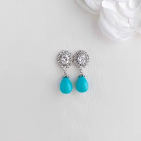 Blue Pearl Drop Earrings-Sophie