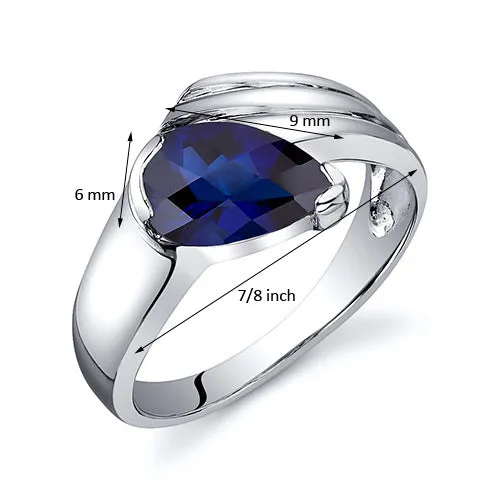 Blue Sapphire Pear Shape Sterling Silver Ring Size 5