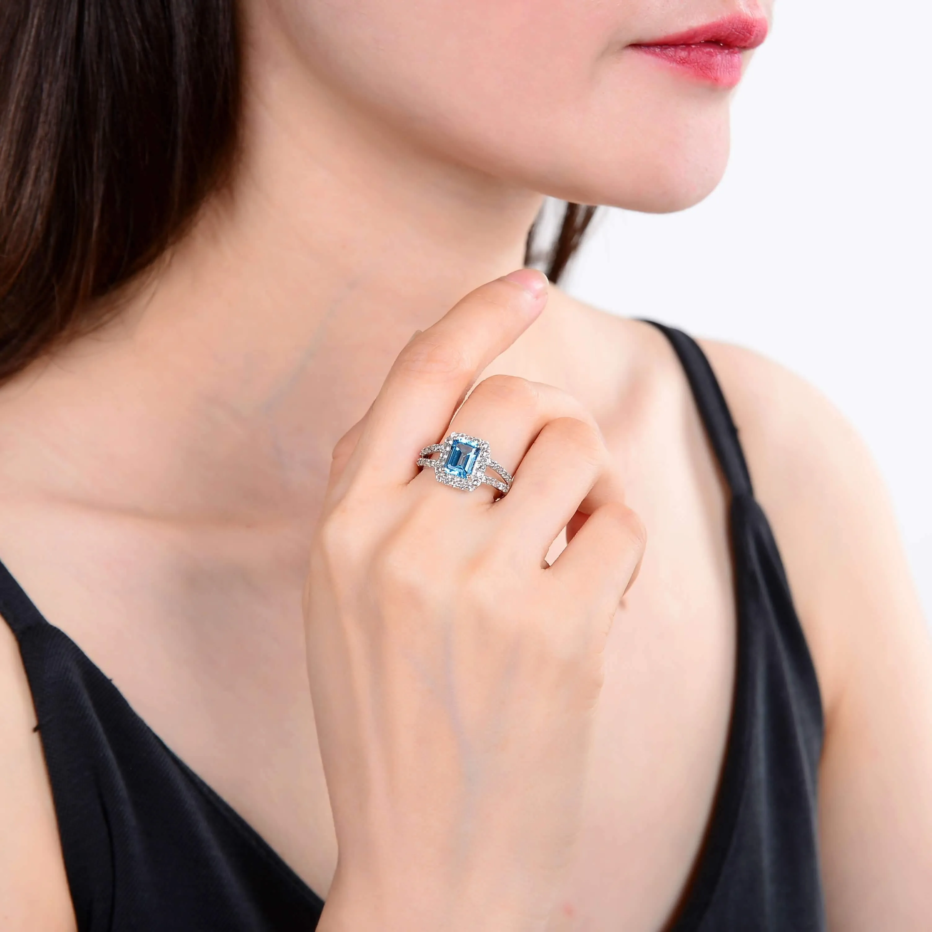 Blue Topaz Split Band Halo Ring