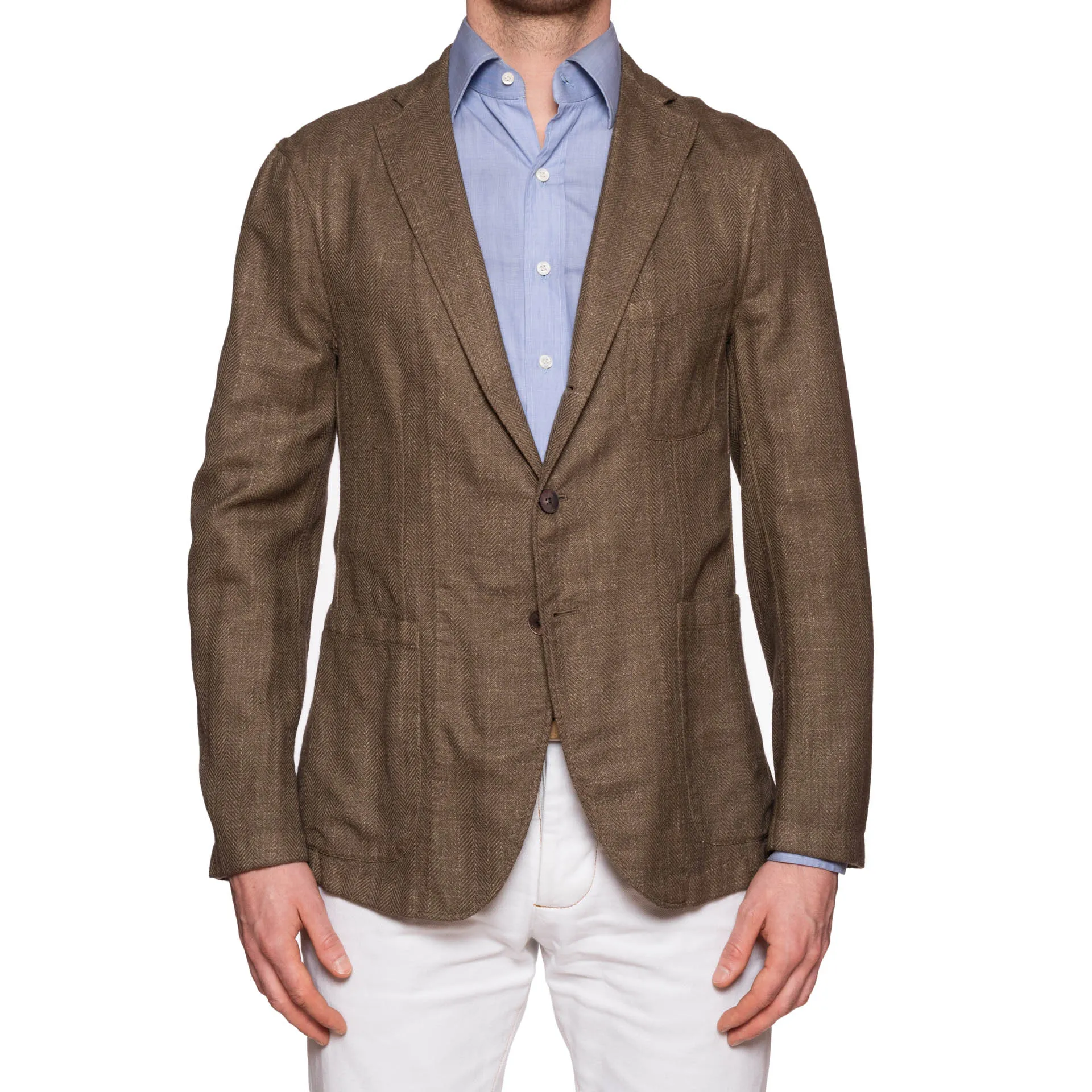 BOGLIOLI "68" Herringbone Virgin Wool-Linen Unconstructed Jacket EU 50 NEW US 40